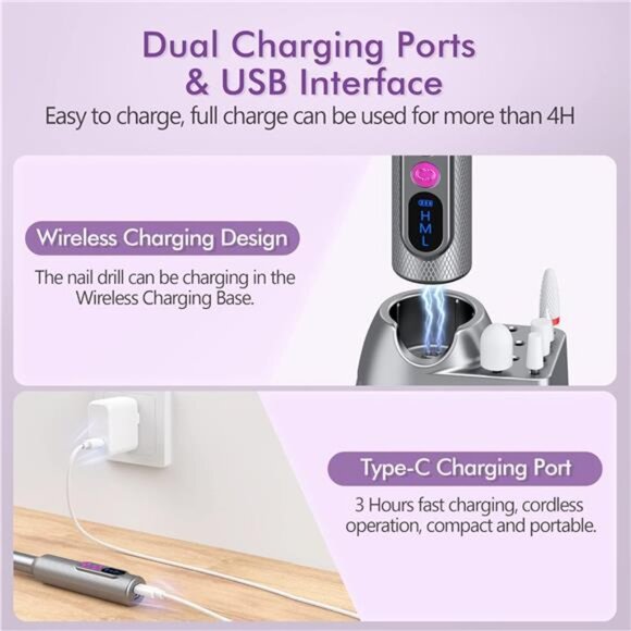 Nail Drill, Cordless Electric Nail Drill Kit for Acrylic, Gel Nail - Picture 6 of 7